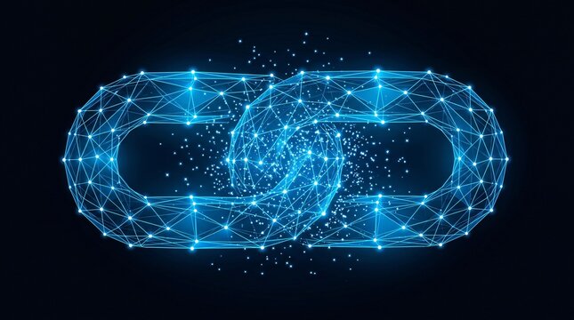 Digital chain link connection network concept illustration with connection blockchain wireframe security integrity abstract business technology strength partnership communication