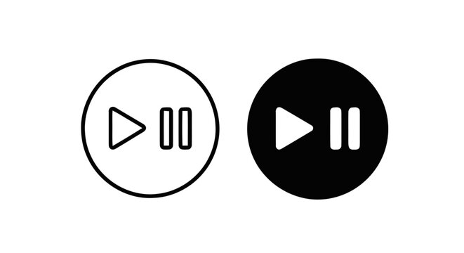 Vector illustration of play and pause button icon set, vector illustration on a transparent background