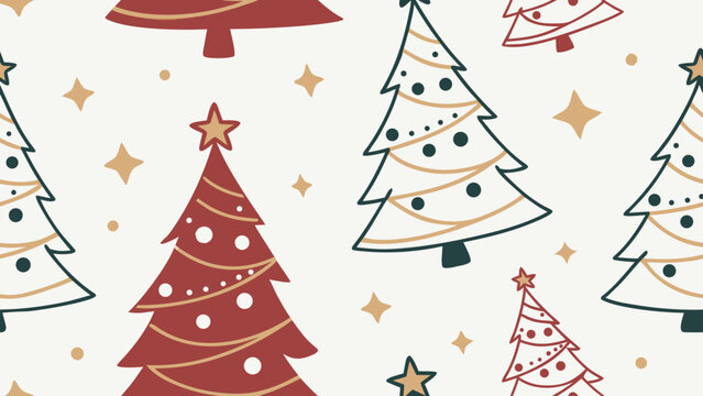 Christmas Tree Pattern Red And Green Vector Illustration With Stars