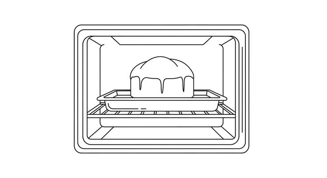 Cake baking in oven rising dessert on tray