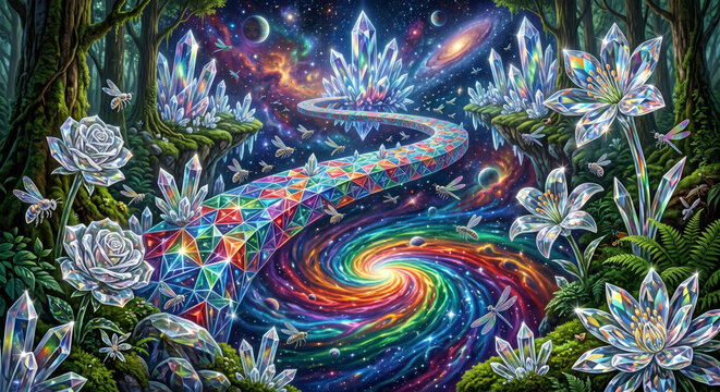 Geometric Bridge Over a Swirling Galaxy
