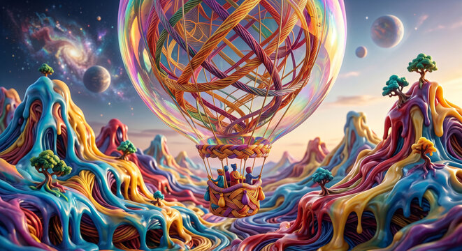 Iridescent Bubble Balloon over Wax Mountains