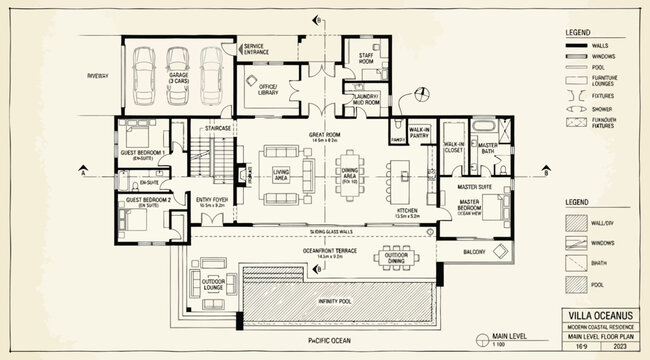 Villa oceanus architectural floor plan design