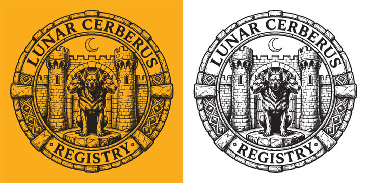 Lunar Cerberus Registry Circular Emblem with Three-Headed Dog