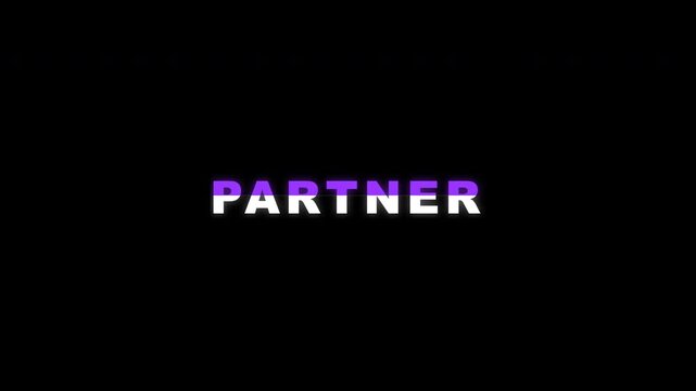 Futuristic purple partner text animation for business collaboration
