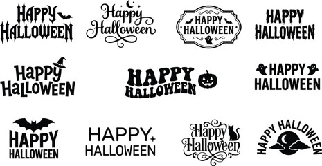 Halloween vector bundle of unique Happy Halloween designs. Set of Happy Halloween typography on transparent background © MstYamin