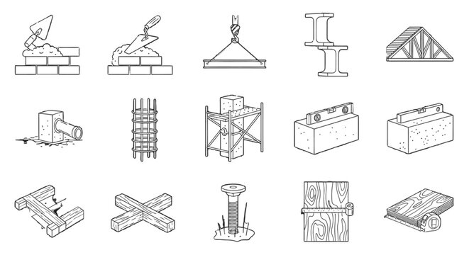 Structural Building Elements and Architectural Construction Components Vector Illustration