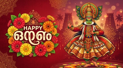 Fototapeta premium easy to edit vector illustration of Happy Onam holiday for South India festival background