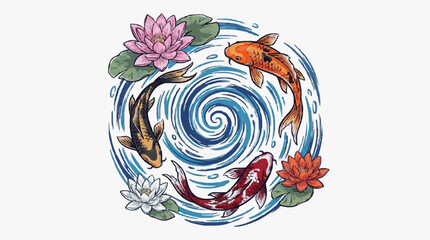 Colorful abstract swirl pattern with floral elements. © Supoyo