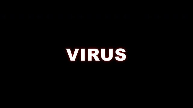 Red neon virus text animation for medical infection and hazard alert
