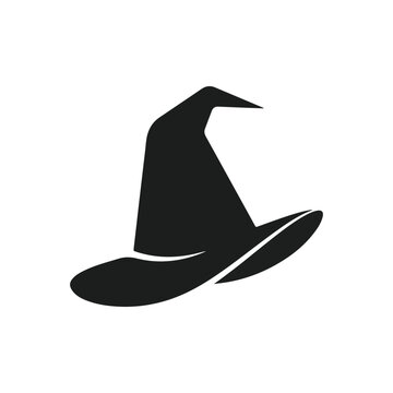 Black silhouette of a witch's hat on a white background, symbolizing Halloween and magic, spooky and mysterious.