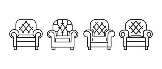 Fototapeta premium Set of four armchair icons featuring classic quilted upholstery designs in a clean line art style.