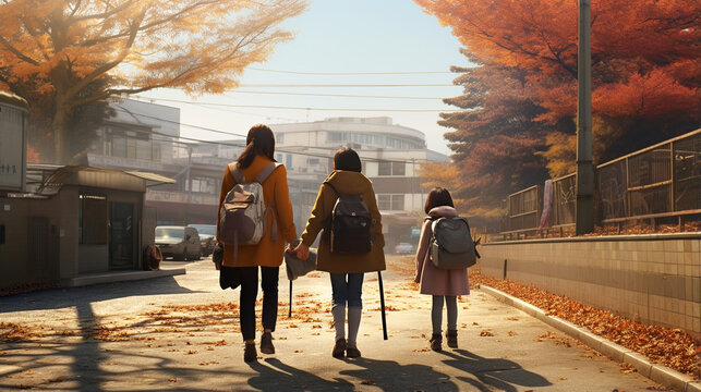 Parents take their child to school.