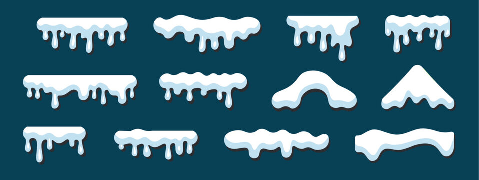Winter Snow Caps Vector Set &ndash; Cartoon Snow Borders, Ice Drips and Frost Decoration Collection