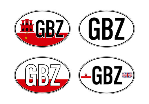 Gibraltar, oval international vehicle registration code license plate sticker, vector illustration
