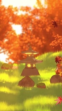 Japanese Lantern in the Autumn Garden