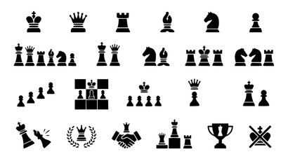 Minimal Chess Piece Vector Icon Collection with Black Silhouettes for Strategy Leadership and Competition © MdSarowarHossain
