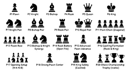 Modern Chess Piece Glyph Icon Bundle with Strategic Silhouette Vector Collection © MdSarowarHossain