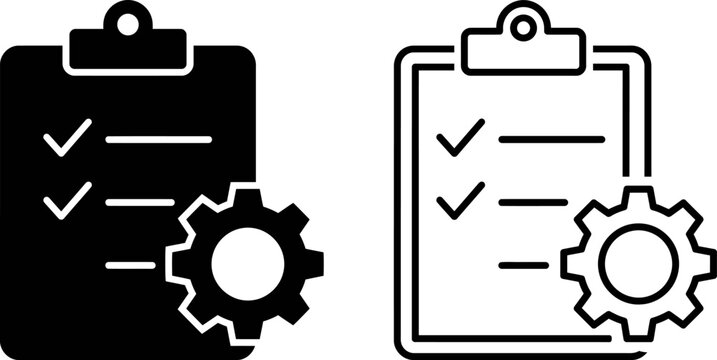 Clipboard icons with checklists and gear settings