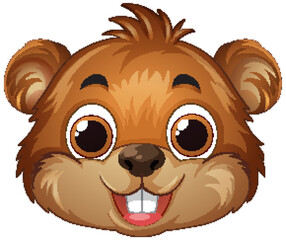 Naklejka premium Cute Brown Beaver Head Vector Illustration with Smiling Expression