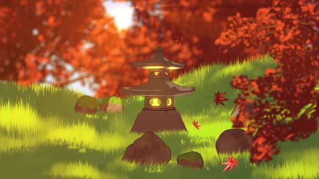 Japanese Lantern in the Autumn Garden