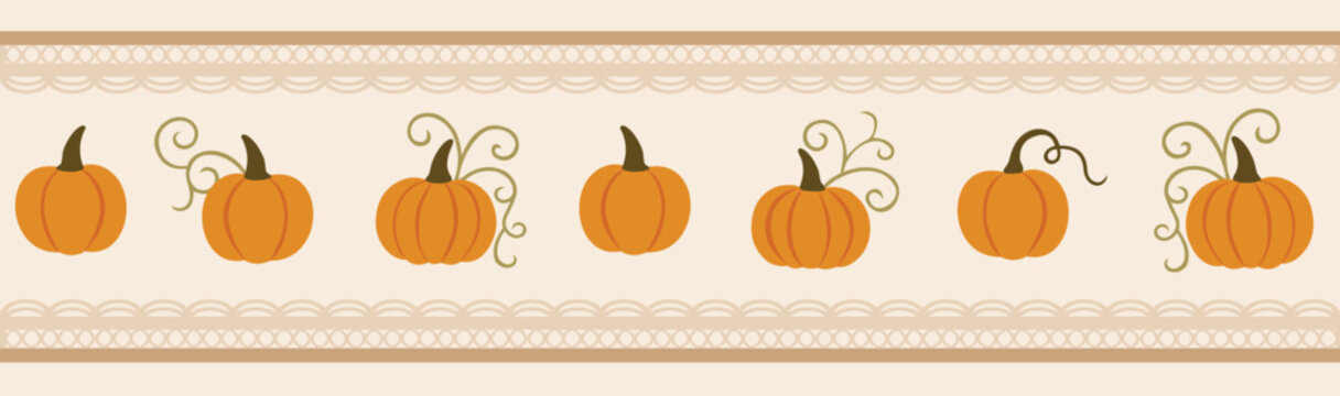 Autumn Pumpkin Border Banner with Rustic Harvest Lace Trim and Vintage Cottagecore Design
