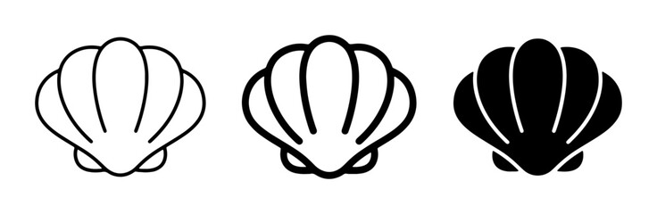 Seashell Icons Set, Marine Life Vector Graphics, Ocean Beach Symbols, Nautical Design Elements, Simple Outline and Silhouette Styles © Tanvir
