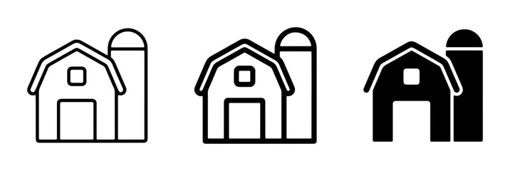 Farm Barn and Silo Icons, Agricultural Building Symbols, Rural Landscape Elements, Countryside Architecture Graphics © Nusrat