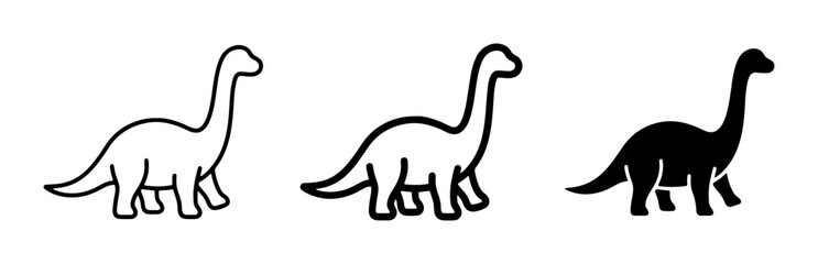 Dinosaur Icons: Line Art and Silhouette Brontosaurus Vector Graphics, Prehistoric Creature Set for Kids and Education © Tanvir