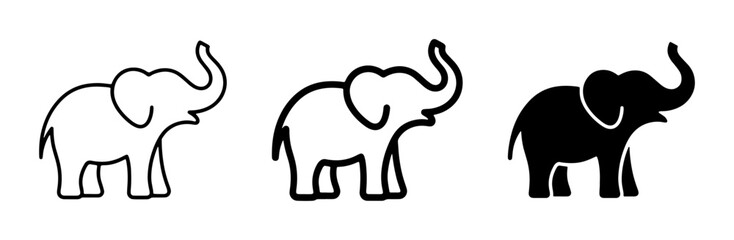 Obraz premium Elephant Icons Set: Outline, Line Art, and Silhouette Vector Graphics for Wildlife and Safari Themes