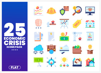 Fototapeta premium Flat economic crisis icons pack with graphs. money. buildings. and business symbols.