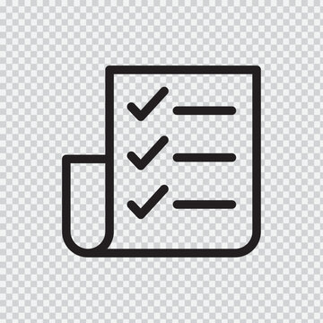 Checklist icon with three completed tasks outlined black line on transparent background to-do list