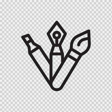 Paintbrushes And Pen Icon Black Line Art Style With Transparent Background For Digital Use