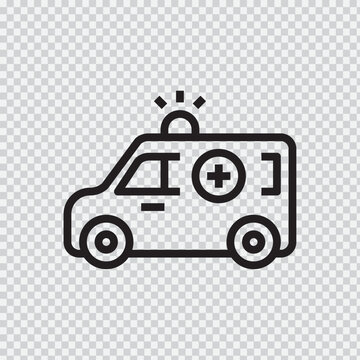 Ambulance icon with a plus sign black line art on a transparent background for digital use