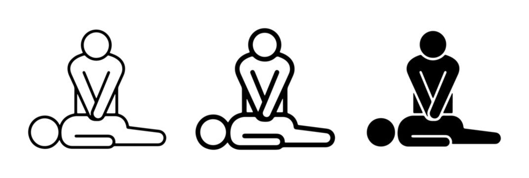 CPR Icon Set, Cardiopulmonary Resuscitation Symbols, First Aid and Emergency Medical Care Vector Graphics