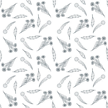 Bouquet of Dandelions Floral Pattern. Decorative Ornament. black and white Seamless Texture for Textile, Wallpapers, Backgrounds and Wrapping