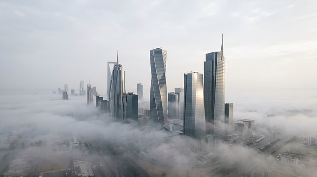 King Abdullah Financial District in Riyadh Shrouded in Morning Fog