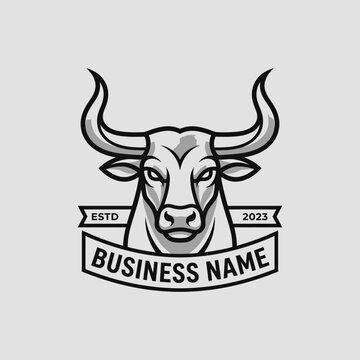 Classic vintage bull head logo with banner for business.