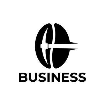 Coffee bean and pickaxe logo for industrial business.