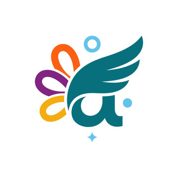 Colorful abstract letter a logo with wing element.