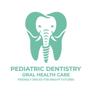 Creative pediatric dentistry logo combining tooth and elephant shapes.