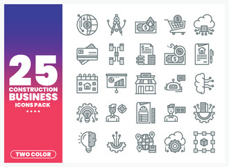 Fototapeta premium Collection of construction business line icons in two colors.