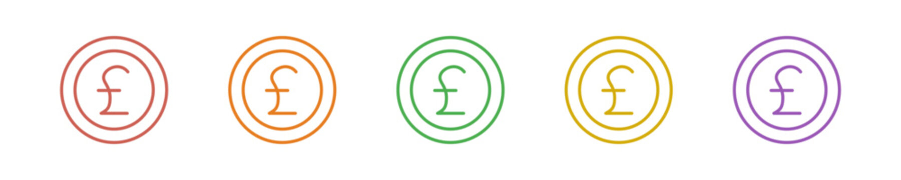 Pound Coin Icon Set Multiple Style Collection. Vector Illustration Concept Designed In Line Colorful Style