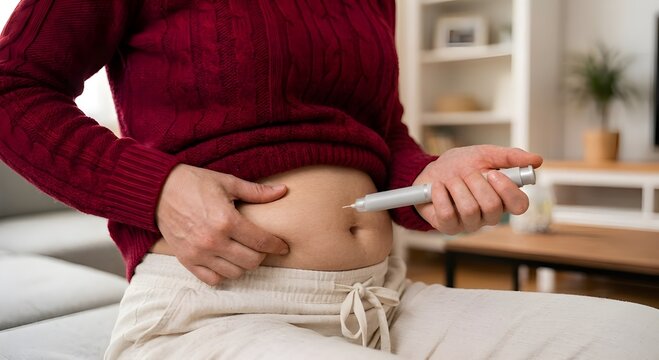 Woman Injecting Insulin into Abdomen at Home for Diabetes Management