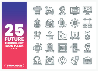 Fototapeta premium Collection of future technology icons in two-color design on a gradient background.