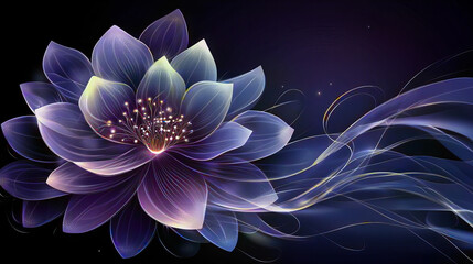 Fototapeta premium Glowing futuristic flowers with luminous petals, sparkling particles and neon light effects on dark backgrounds. Fantasy botanical illustrations with surreal colors and elegant digital art aesthetics.