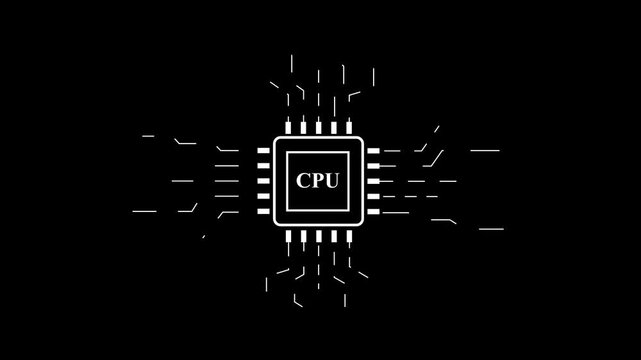 Central processing unit graphic with radiating lines symbolizing data flow and connectivity , Futuristic CPU processor chip and digital circuit background, Modern data processing concept.