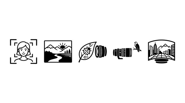 Photography equipment and nature observation icon collection.