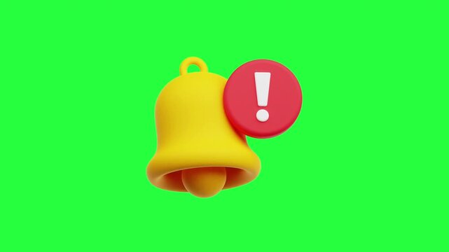 3D Notification Icon Pop Up Bounce Animation on Green Screen Background for Alerts, Messages, and User Interface Concept