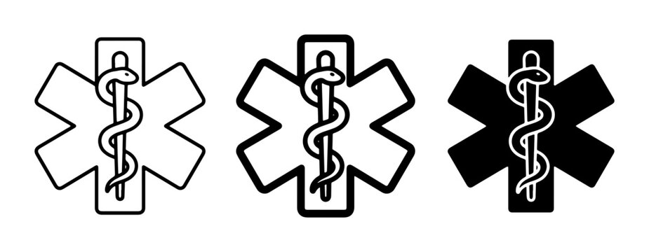 Star of Life Medical Symbol Vector Icons, Emergency Health Care Caduceus Emblem, Ambulance Service Signage, Medical Professional Graphic Elements